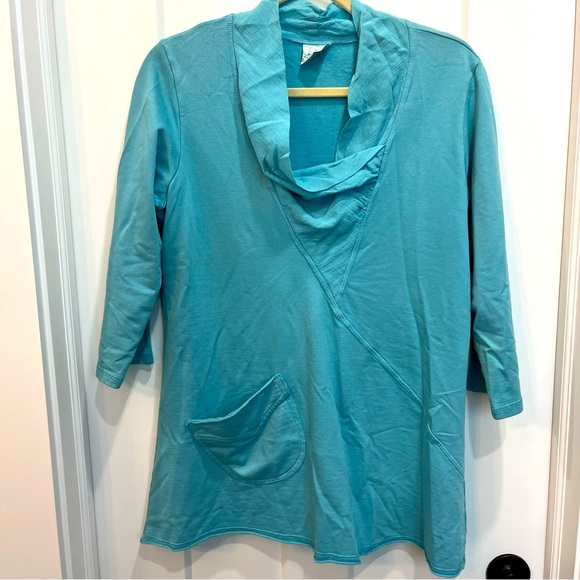 CMC Color Me Cotton Women’s Sweatshirt Size Small Teal Blue Cowl Neck Laganlook - Picture 1 of 9